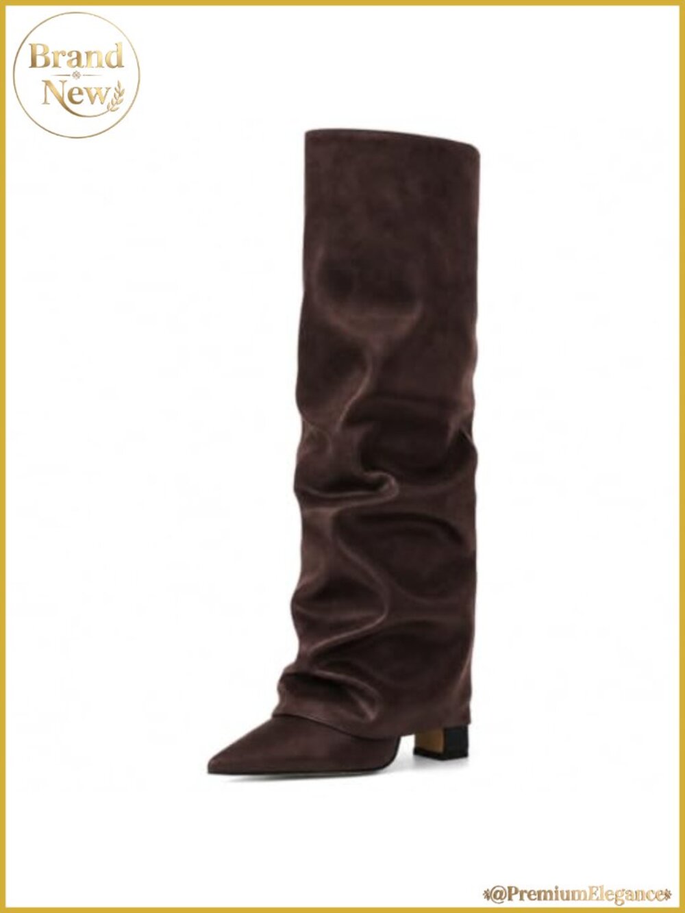 Women's Slouchy Knee High Boots Pointed Toe Fold Over Chunky Heel Pull On